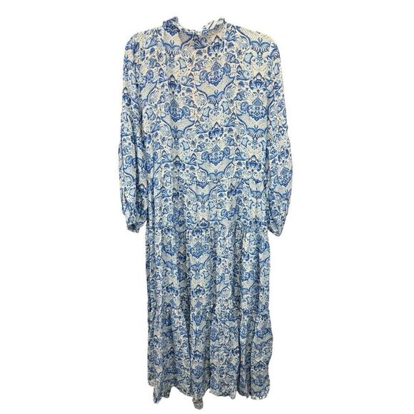 Nicoblu Waverly Maxi Blue White Floral Boho Dress Size M Viscose Flowy Pockets - Picture 6 of 14